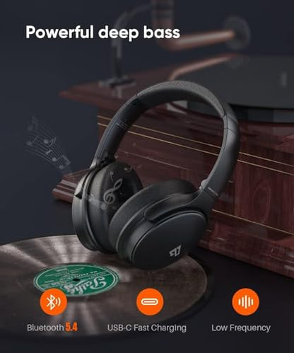 INFURTURE Over Ear Headphones Active Noise Cancelling Headphones, H1 Wireless Bluetooth Headset, Deep Bass Headset, Low Latency, 90H Playtime, Foldable Headphone for Sport Running Cool Gadgets Gift - color: Black