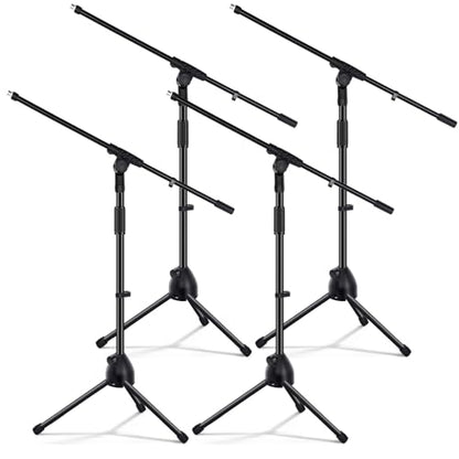 Tellegloww 4 Pcs Microphone Stand Tripod Boom Arm Floor Podium Studio Mic Stand Adjustable Height 75 Inches, Extends Arm to 27 Inches Comes with 3/8 Inch and 5/8 Inch Mount Adapters for Singing