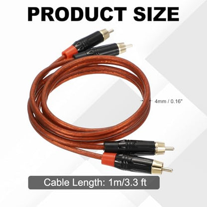 MECCANIXITY 2RCA Male to 2RCA Male Audio Stereo Cable, 3.3 ft RCA Subwoofer Cable with Gold Plated Plugs for Home Theater, HDTV, Amplifiers, Speakers, Red Brown Cable Black Shell - color: Red Brown/Black, size: 3.3 ft