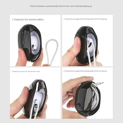 3Pcs Automatic Data Cable Management Box Automatic Retraction Winding Case for Sports Earphone Data Charging Winder - color: Black Yellow Blue