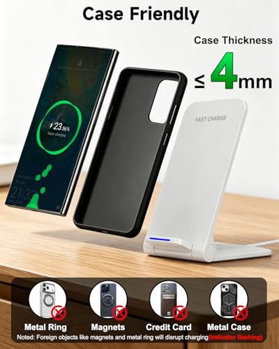 Wireless Charger Stand, Foldable, 15W Fast Wireless Charging Station Compatible with iPhone 17 16 15 14 13 12 Pro Max, Phone Charger Dock for Samsung Galaxy S26 S26+ S25 S24 S23 S22 Note 20 & Android - color: White