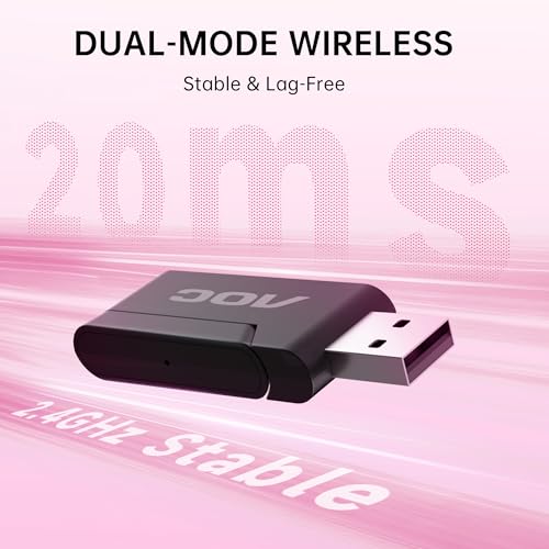 AOC PS5/4, 스위치, PC와 호환되는 무선 게이밍 헤드셋 - 핑크 | USB-C 및 블루투스 5.4 및 2.4GHz 게이밍 헤드폰, 노이즈 캔슬링 마이크, 7.1 가상 서라운드, 20ms 대기 시간, 45H, RGB - color: 핑크