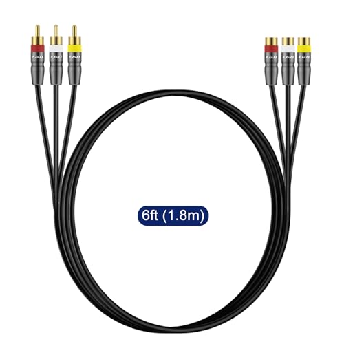 J&D RCA Cable, Heavy Duty 3 RCA Male to Female AV Extension Cable, Copper Shell, Audio Video Components Compatible with Set-Top Box, Speaker, Amplifier, DVD Player, 6 Feet - size: 6 Feet