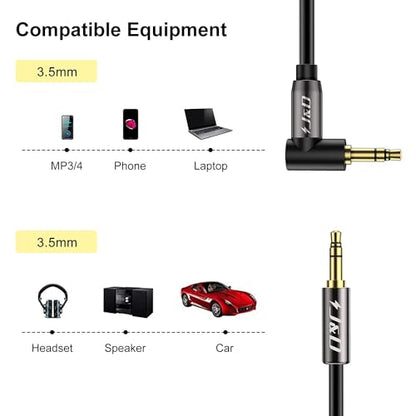 J&D 3.5mm Stereo Audio Aux Jack to Jack Gold Plated Cable 90 Degree Right Angle Compatible for iPhone, Galaxy, Speakers or All Other Devices, 12 Feet - size: 12 Feet