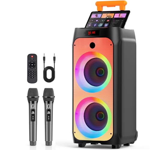 HWWR Karaoke Machine for Adults, Big Party Speaker with 500W Peak Power, Wireless PA System with Dual 8" Subwoofers, Disco Lights & 2 Microphones for Home Party Outdoor, Support USB/AUX/REC/TWS - size: 24 x 11.8 x 11.6 inches