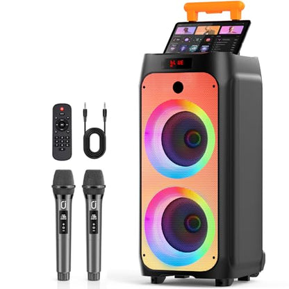 HWWR Karaoke Machine for Adults, Big Party Speaker with 500W Peak Power, Wireless PA System with Dual 8" Subwoofers, Disco Lights & 2 Microphones for Home Party Outdoor, Support USB/AUX/REC/TWS - size: 24 x 11.8 x 11.6 inches