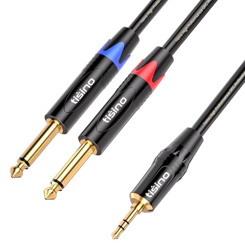 Tisino 1/8" to 1/4" Stereo Cable, Dual 1/4" to 3.5mm Audio Cable, 6.6FT/2m | 1/4" to 1/8" Audio Adapter Cable for Smartphone, CD Player, Mixer, Speakers, Amplifiers, Gold-Plated 20AWG OFC - size: 6.6 feet