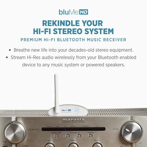 Blume HD Long Range Bluetooth 5.3 Music Receiver Hi-Fi Audio Adapter with Audiophile DAC, LDAC & AptX HD for Home Stereo, AV Receiver or Amplifier - color: Silver