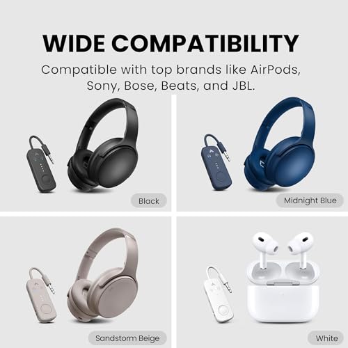 Avantree Relay - Airplane Bluetooth Adapter for 2 AirPods or Headphones | Qualcomm aptX Adaptive, 25H Battery, Future-Proof Firmware Upgradable, 3.5mm AUX Audio Transmitter for Flight Travel & Gym - color: 3-Midnight Blue