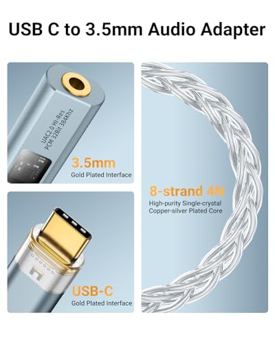 MoKo USB C to 3.5mm Jack Audio Adapter, Dual DAC Chip CX31993 & MAX97220 - color: Grey