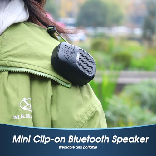 August MS550 Portable Bluetooth Speaker with Magnetic Clip On, Microphone | 30H Playback, IP56 Waterproof, Micro SD for MP3, Hands Free Calling, Outdoor Speaker for Cycling Hiking Camping
