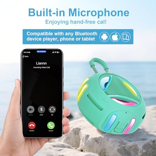 Portable Bluetooth Speaker, IPX7 Waterproof Shower Speaker, Wireless Outdoor Speakers, Floating, Built-in Mic, 24H Playtime with LED Lights, Loud HD Sound, Powerful Bass, Gifts for Unisex - Sky Blue - color: Sky Blue