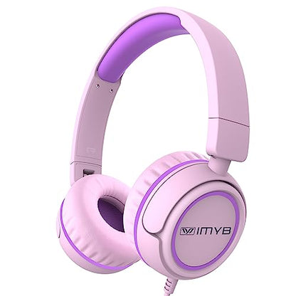 IMYB Kids Headphones, V1 Wired Stereo Foldable Tangle-Free 3.5mm Adjustable On-Ear Headphones for Kids for School/Toddlers/Childrens/Teens/Boys/Girls/Ipad/Tablet/Kindle/Phones/Travel/Plane (Pink) - color: Pink