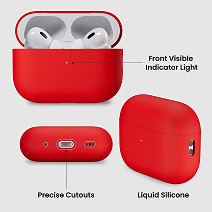 ORNARTO for AirPods Pro 2 Case, Hybrid Silicone, Red | Hybrid Silicone Rubber, Front LED Visible, Wireless Charging, Skin-Friendly Soft Touch, Anti-Scratch, Detachable Lanyard - color: Red