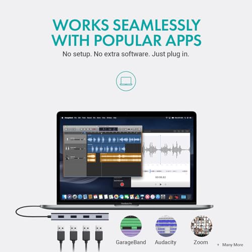 Movo UMX-1 USB Microphone Hub – 4-Port Powered USB Interface for Podcasting & Streaming Mics – Low-Noise, High-Speed