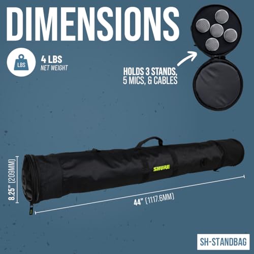 Shure by Gator Padded Microphone Stand Bag that Holds 3 Stands, 5 Mics, & Cables; (SH-STANDBAG) - style: Holds 5 Mics + 3 Stands