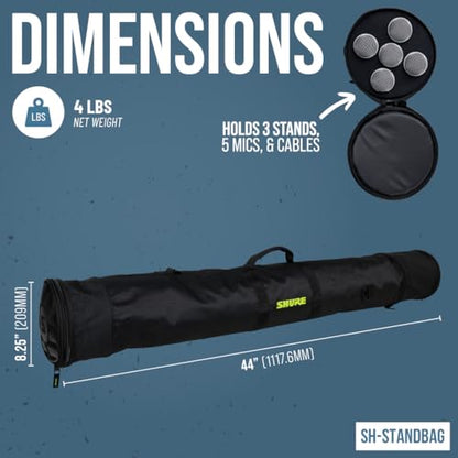 Shure by Gator Padded Microphone Stand Bag that Holds 3 Stands, 5 Mics, & Cables; (SH-STANDBAG) - style: Holds 5 Mics + 3 Stands