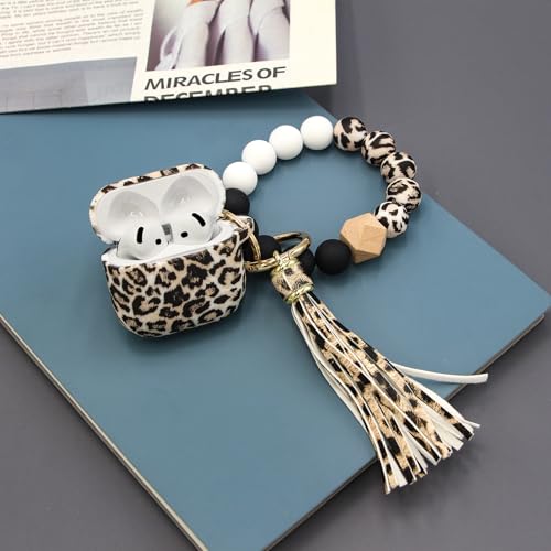 Case Compatible with AirPods 4 Case,Soft Silicone Cover with Bracelet Lanyard and Keychain, Cute Wireless Charging Protective Case for Apple AirPods 4th for Women and Men (Leopard) - color: Leopard