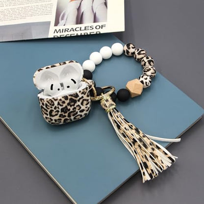 Case Compatible with AirPods 4 Case,Soft Silicone Cover with Bracelet Lanyard and Keychain, Cute Wireless Charging Protective Case for Apple AirPods 4th for Women and Men (Leopard) - color: Leopard