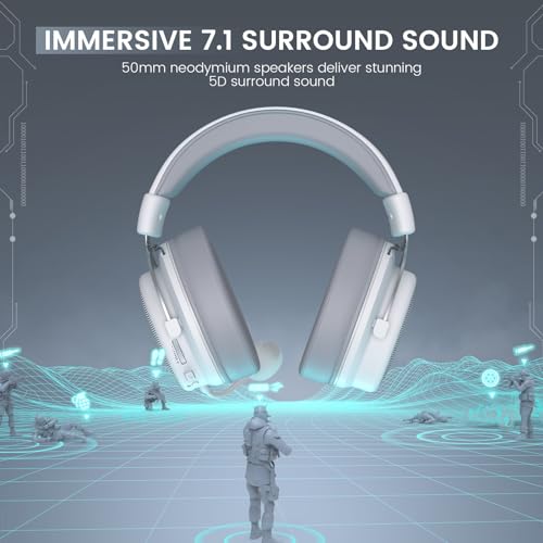 EKSA USB Gaming Headset for PC, Computer Gaming Headphones with Detachable Microphone Noise Cancelling, 7.1 Surround Sound, 50MM Driver, Wired Headset for PS4 PS5, Xbox One, Laptop (White) - color: White