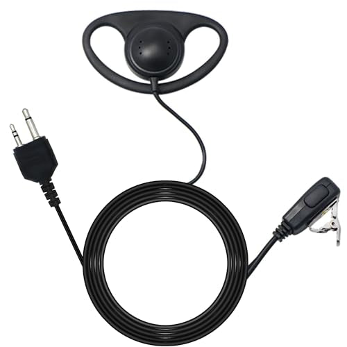 Walkie Talkie Earpiece with Mic PTT 2 Pin D Shape Radio Headset Compatible with Midland LXT118 GXT1000VP4 LXT500VP3 LXT600VP3 LXT380 Two Way Radios (1 Pack)
