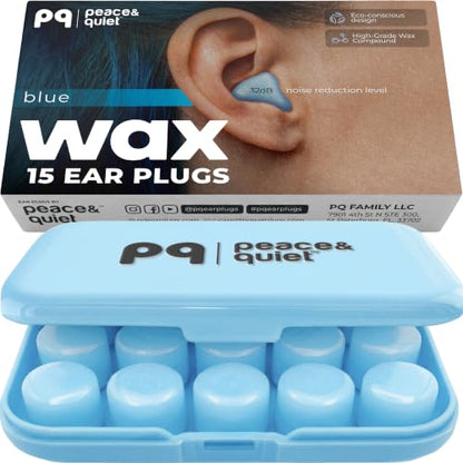 Peace&Quiet | PQ Wax Ear Plugs for Sleeping, Swimming - Soft Noise Cancelling Silicone Gel Wax Earplugs for Sleep and Swimmers, Sound Blocking Level of 32 Db, Color: Blue - color: Blue