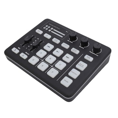 PUSOKEI Gaming Audio Mixer, Bluetooth 5.0 Live Sound Card with RGB Light, XLR Interface, Audio Interface with Pro preamp, Volume Fader, 48V Phan tom Power, for Live Streaming