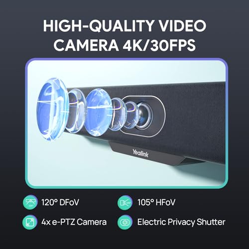Yealink MeetingBar A10 Conference Room Camera and Microphone Android System | Teams Certified,4K Webcam,120 Angle,AI Auto Framing,Speaker Tracking,Noise Cancellation,8-Mic Array,Zoom Rooms,TV Video Bar - style: NO.2 A10-010 (with system)