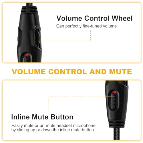 Cloud Alpha Cable Compatible with Hyperx Cloud Alpha, Cloud Alpha S, Cloud Mix, Cloud Mix 2, Cloud Flight Gaming Headset with Mute and Volume Control, 5ft