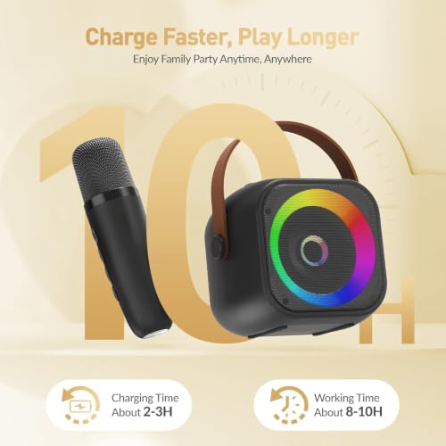 Mini Karaoke Machine, Portable Bluetooth Karaoke Speaker with 2 Wireless Microphones and Party Lights for Kids and Adults, Birthday Gifts for Girls Boys Family Home Party - color: Black
