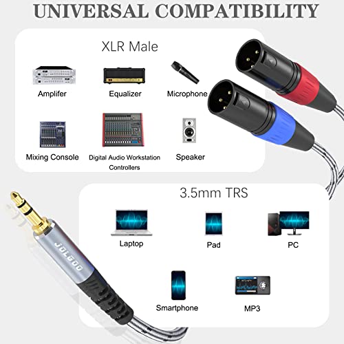JOLGOO 3.5 mm TRS to Dual XLR Male Pro Stereo Breakout Cable, 1/8" TRS Stereo to 2 XLR Male Y Splitter Patch Microphone Cable, 15 Feet - size: 15 Feet, style: 3.5mm to Dual XLR Male