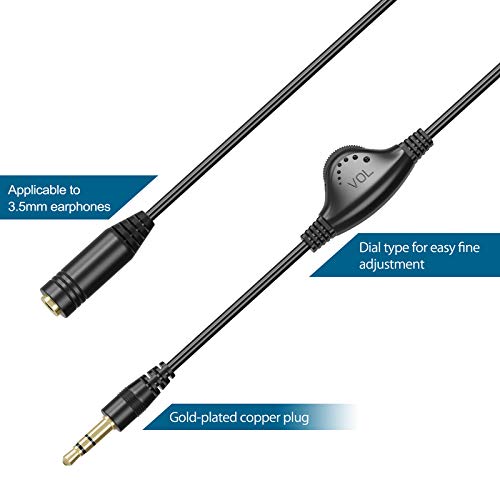 PChero 2 Packs 3.5mm Headphone Extension Cable with Volume Control, 3.3FT | Male to Female, Stereo Audio Jack Extender Aux Extension Adapter Cord, for Headset Earphones Smartphones Tablets MP3 Players - size: 3.3 ft, 2 Packs