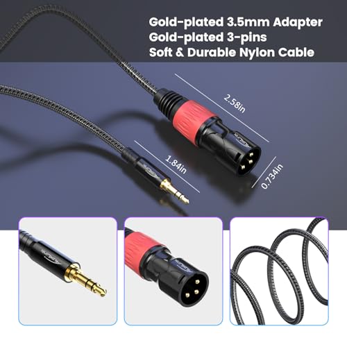 XLR to 3.5mm 케이블 0.9m(3피트) 2팩, 균형 잡힌 0.3cm(1/8인치) TRS to XLR 케이블 금 도금 3핀 나일론 브레이드, 휴대폰, 노트북, 스피커, 믹서용 - size: 3ft 2pack