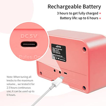 JOYO 5W Small Guitar Amp Portable Electric Guitar Practice Amplifier with Bluetooth 5.0, Clean/Overdrive Channels, Rechargeable Battery, AUX & Headphone Out (JA-02 II Pink) - color: Pink