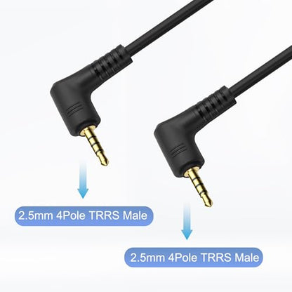 MEIRIYFA 2.5mm TRRS Male to Male Audio Extension Cable 90 Degree Angle | 2.5mm TRRS Stereo Audio Plug Adapter Cable for Smartphone, Headphone, MP3 Player, Recorder, Camera (2PCS, 1.8M) (TRRS)