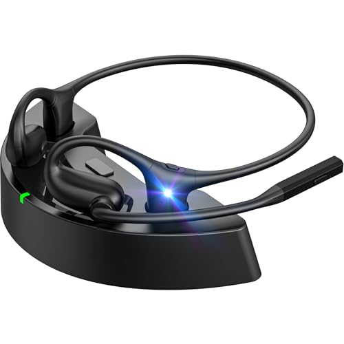 Wireless Headset with Charging Dock, Open Ear Headphones with Mic - size: Medium