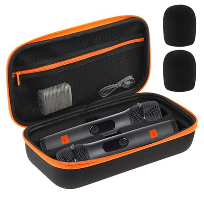 Wireless Microphone Case 11.41"x6.1" EVA Dual Mic Travel Bag for JBL Mics | Rubber handle hard storage box, Fits similar sized mics, soft pad protect, Karaoke Singing, easy travel , 2 foam covers