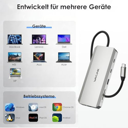 WAVLINK Laptop Docking Station, WAVLINK Docking Station Dual HDMI | Dual 4K@60Hz, 100W PD in,3×USB-A 5Gb, Gigabit Ethernet,SD/TF, Compatible with Dell/HP/Lenovo, Windows Only