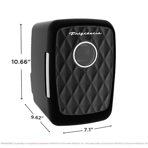 Frigidaire Mini Portable Compact Personal Fridge Cooler, 4 Liter Capacity Chills Six 12 oz Cans, Includes Plugs for Home Outlet & 12V Car Charger - BLACK, BUILT IN BLUETOOTH SPEAKER - color: Black