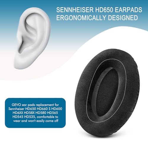 GEVO Earpads for Sennheiser HD650/HD600/HD660S/HD545/HD525/HD535 Headphones, Velour Ear Pads Cushions Replacement for Massdrop X HD6XX/HD58X and HD580/HD565 Jubilee Headset (Velour Black) - color: Velour Black