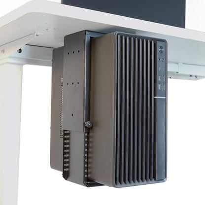 Universal Wall or Under Desk CPU Mount, Small PC/NAS Bracket – 4.5 to 9.2 inch Wide Computer Holder, Space-Saving Design with Safety Lock,Max Load 32Lbs
