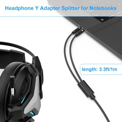 Headphone Mic Splitter Cable, 3.5mm TRRS Female to Dual TRS Male Mic Audio Adapter Cord Compatible with HyperX Cloud II/Alpha/Core, Astro A10/A40