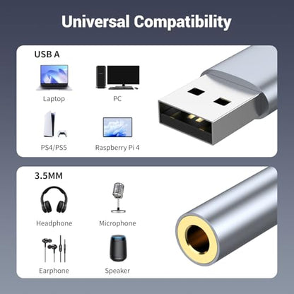 USB to 3.5mm Jack Audio Adapter,39 inch USB to Audio Aux Cable | External Stereo Sound Card,3.5mm TRRS Female Headset for PS4/PS5/Headphone/Mac/Linux/Laptop/Desktops/Docking Station - size: 1Pack 39 inch