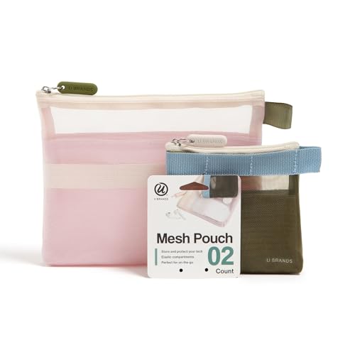 U Brands Tech Pouch Combo, Set of 2 - color: Rose Pink and Olive Green