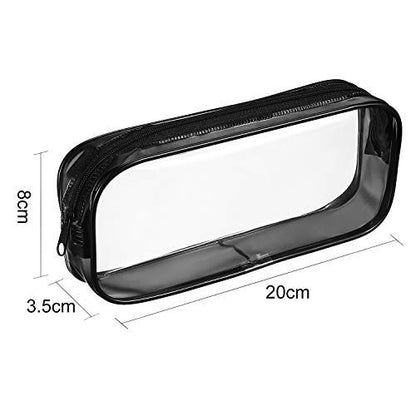 Tatuo 4 Pieces Clear PVC Bags Big Capacity Zipper Pencil Pouch Case Travel Luggage Makeup Cosmetic Bag(Black) - color: Black