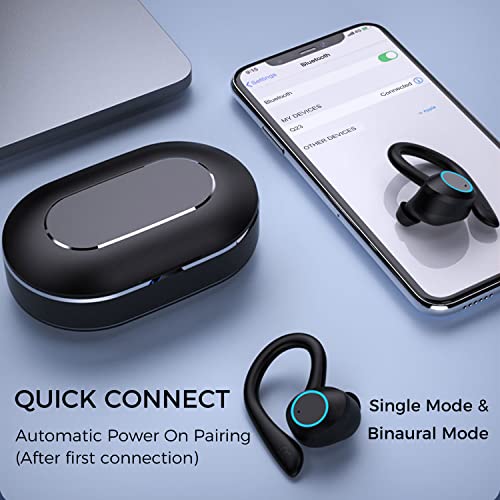 Ear hook Wireless Workout Earbuds, Bluetooth 5.1 Headphones, 28Hrs Playtime, HiFi Stereo, Sweatproof, Noise Cancelling, Lightweight, 500mAh battery, Ideal for Cycling, Sport, Running, Driving.,Black