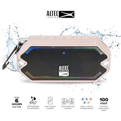 Altec Lansing - HydraMini Wireless Bluetooth Speaker, IP67 Waterproof USB C Rechargeable Battery with 6 Hours Playtime, Compact, Shockproof, Snowproof, Everything Proof (Petal Pink) - color: Petal Pink