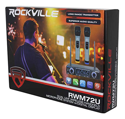 Rockville RWM72U Dual UHF Wireless Handheld Microphone System, LCD Display