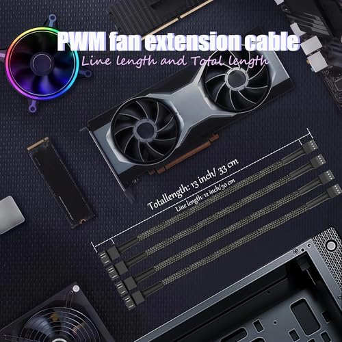 12" pwm Fan Extension Cable，4 pin Fan Extension Cable，Cable Extension pc，PC Fan Extension Cable, PWM Fan Extension Cable, PWM Extension Cable (11.8"（30cm） 8pcs) - size: 12"（30cm）8pcs