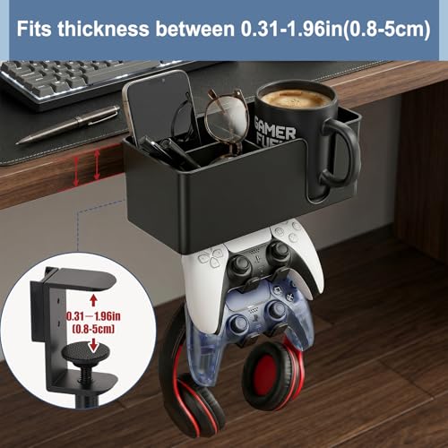 5 in 1 Desk Cup Holder Clamp, Detachable Pencil Holder | with Rotating Headphone Hanger & Controller Holder, Desk Organizer for Cup, Pen, Phone, Gaming Office Desk Accessories - color: With Two Controller Holders